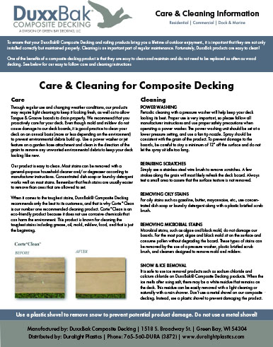 DuxxBak Composite Decking Care and Cleaning