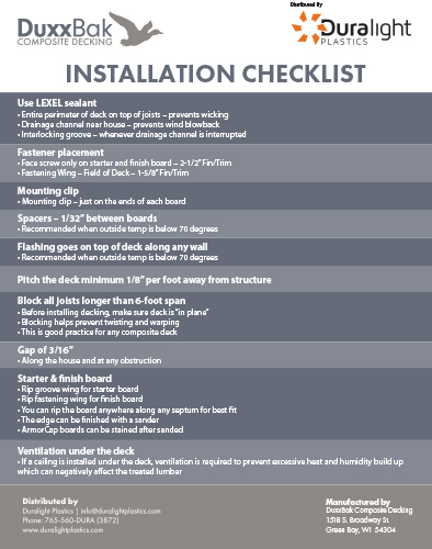 DuxxBak Installation Checklist